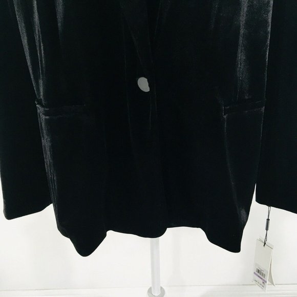 Calvin Klein Velvet Blazer Jacket Women's Plus Sz 22W Black One-Button Lined - Picture 7 of 15
